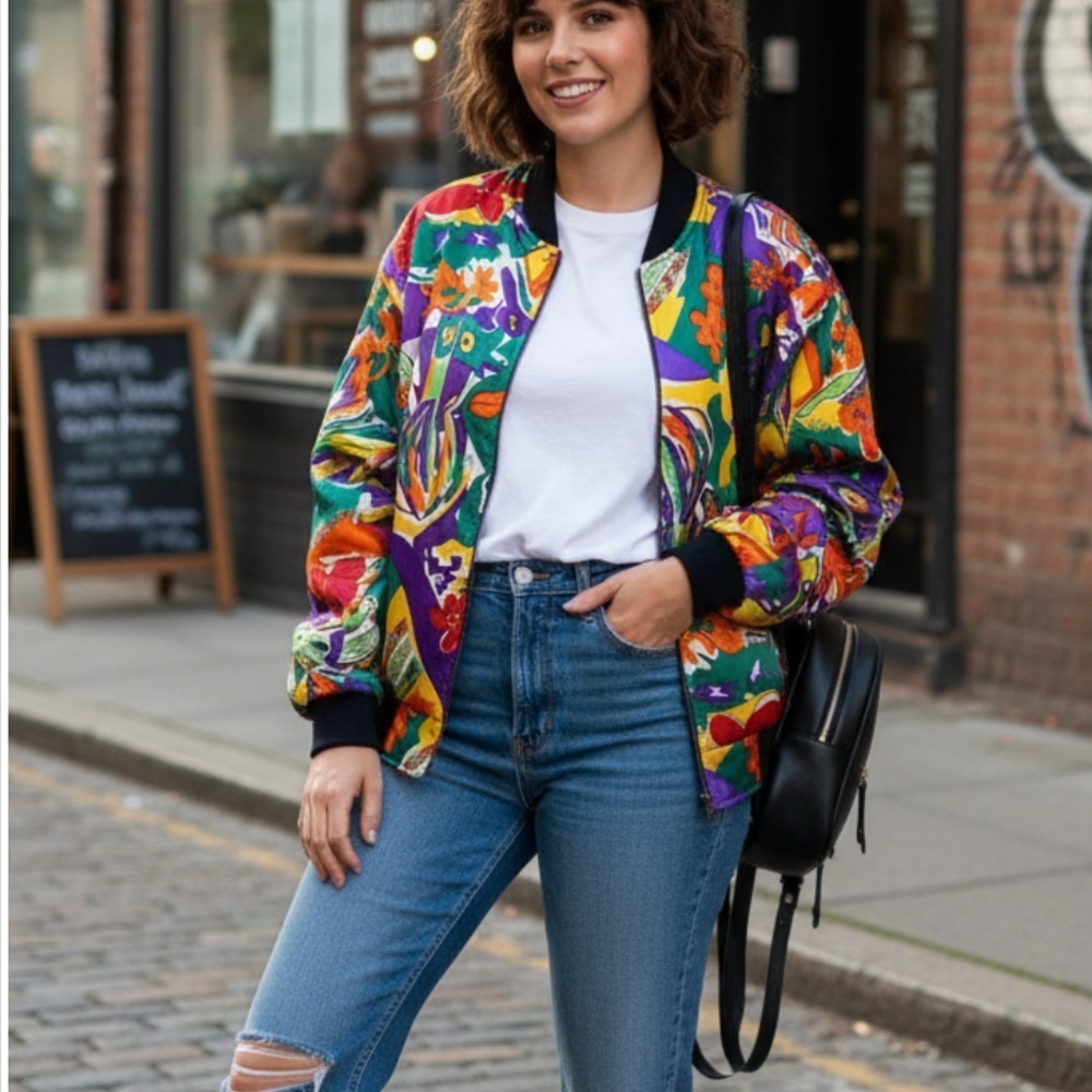 Vintage Stefano world wide floral bomber jacket